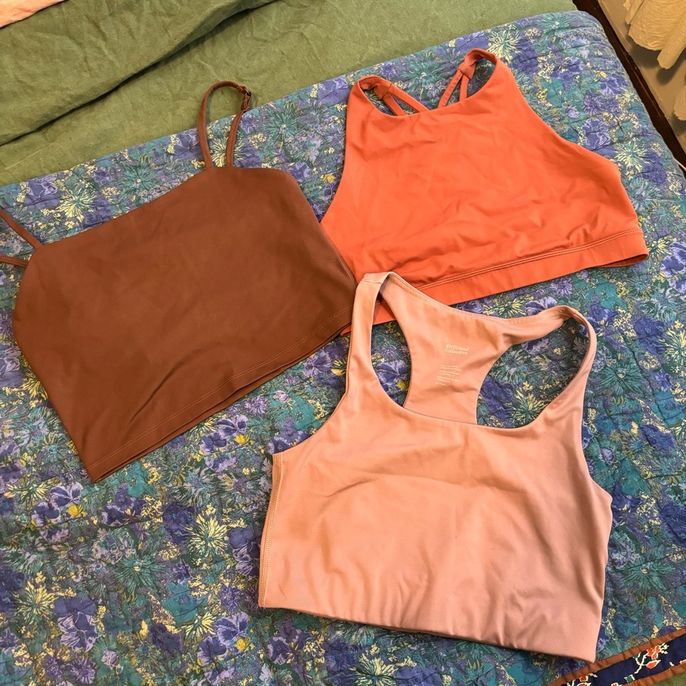 lululemon and girlfriend collective sports bra crop top lot of 3 earth tones
